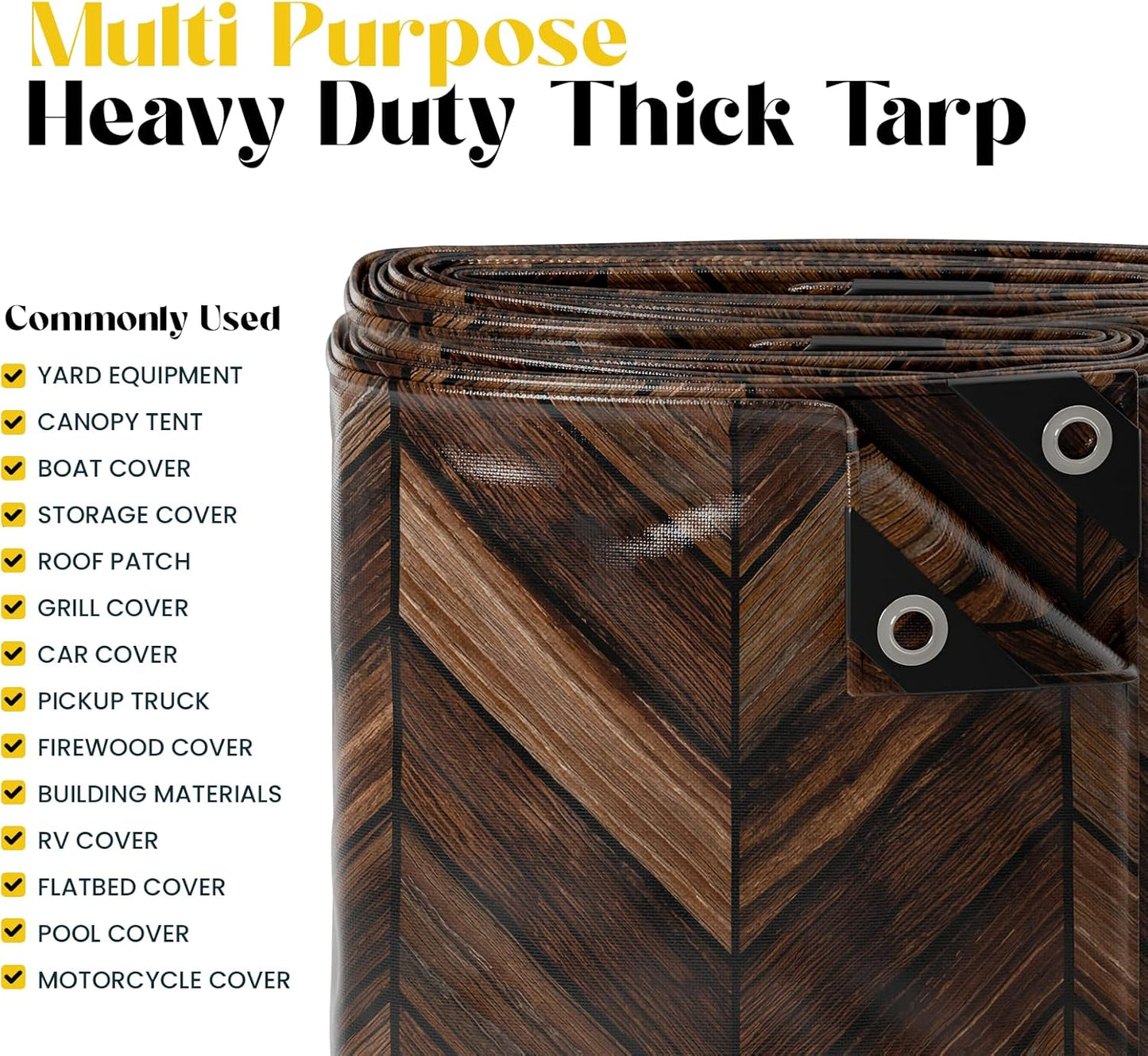 Core Tarps Extreme Heavy Duty 20 Mil Tarp Cover, Waterproof, UV Resistant, Rip and Tear Proof, Poly Tarpaulin with Reinforced Edges for Roof, Camping, Patio, Pool, Boat (Brown Wood/Black 40′ X 60′)