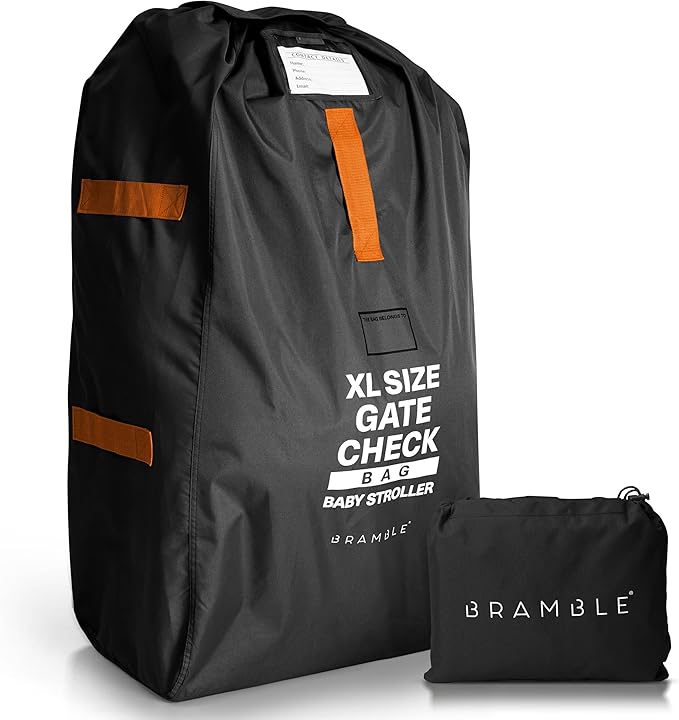 Bramble Extra Large Gate Check Stroller Bag for Airplane | 600D Oxford, Waterproof, Padded Adjustable Strap Single & Double Stroller Travel Bag for Airplane - Black