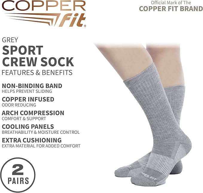 Copper Fit Unisex Crew Length Sport Socks, 2 Pair