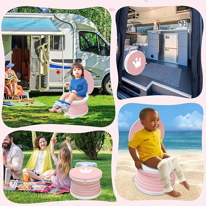 2026 Upgraded Portable Potty Chair for Toddlers with Splash-Proof Design, Foldable Travel Potty with Bag & 30 Refills - Kids Toilet for Car, Camping, Indoor - Easy Clean Baby Potty Training Seat(Pink)