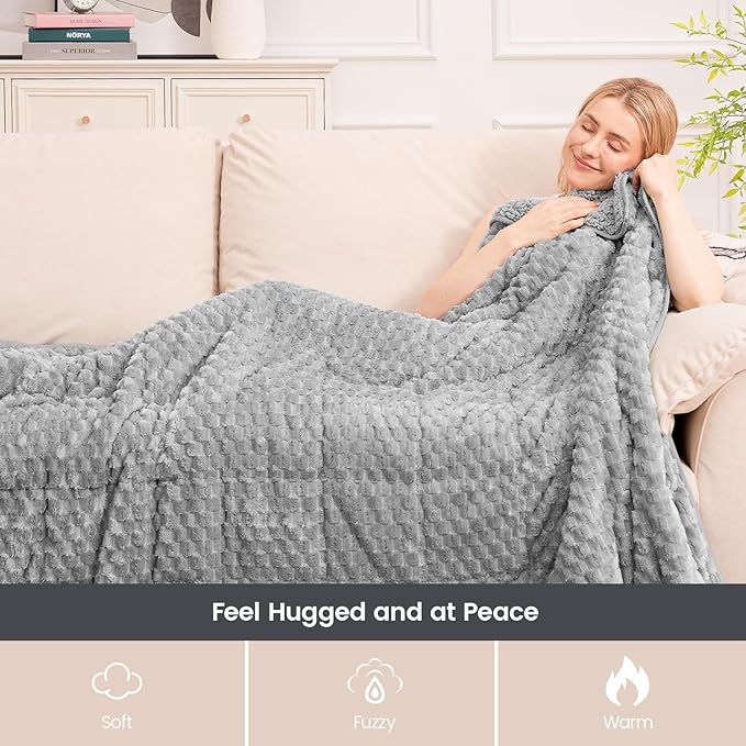 Super Fuzzy Soft Fleece Sherpa Weighted Blanket 15 lbs for Adults, 3D Imitation Turtle Shell Luxury Weighted Throw for Better Sleep, Dual Sided Cozy Heavy Blankets for Couch Bed, Grey, 48" x 72"