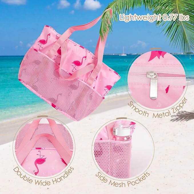 KABAQOO Large Beach Bag Waterproof Sandproof Tote Bag for Women with Zipper & Mesh Pockets for Pool Swim Travel Everyday