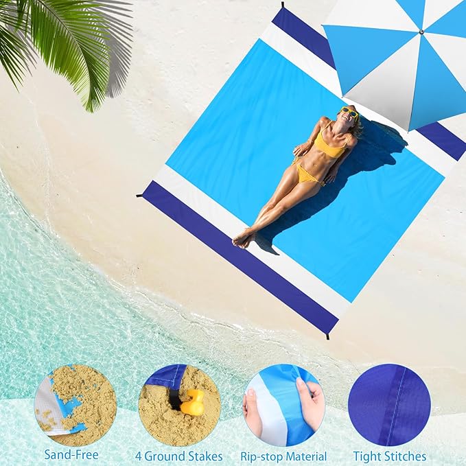 BYDOLL Beach Blanket 10'X9' Waterproof Sandproof Suits1-8 Adults Oversized Lightweight Large Blanket Picnic Mat for Beach Sand Free Travel Camping Hiking Picnic