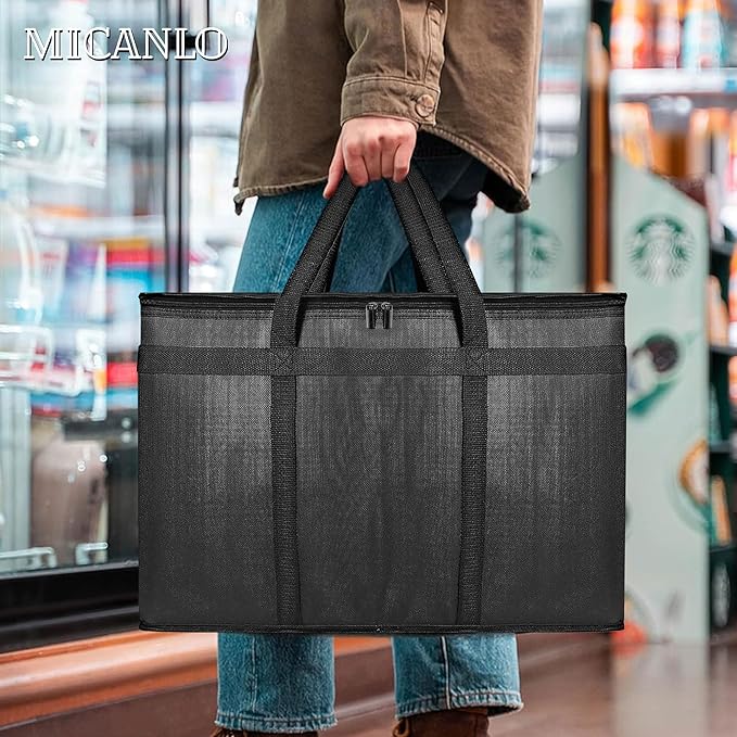Pack of 2 Insulated Food Delivery Bag with Hard Bottom, XXXL Large Reusable Thermal Cooler Grocery Tote Bag, Commercial Pizza Delivery Box Carrier for Uber Eat, Door Dash Essentials, Hot and Cold Food