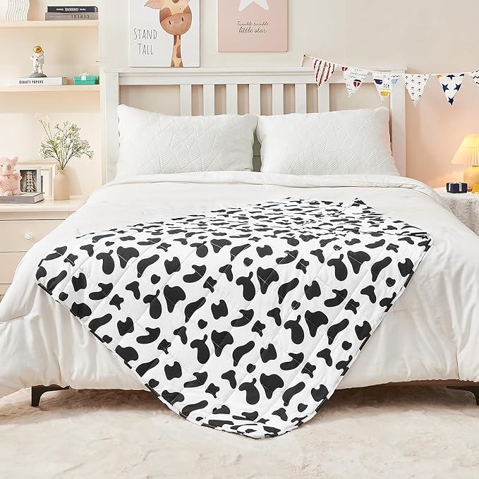 yescool Cow Print Weighted Blanket 7 Pounds Cooling Weighted Lap Blanket, Heavy Blankets, Comfortable Weighted Throw Blanket Gifts for 60-80lbs, 40"x60"