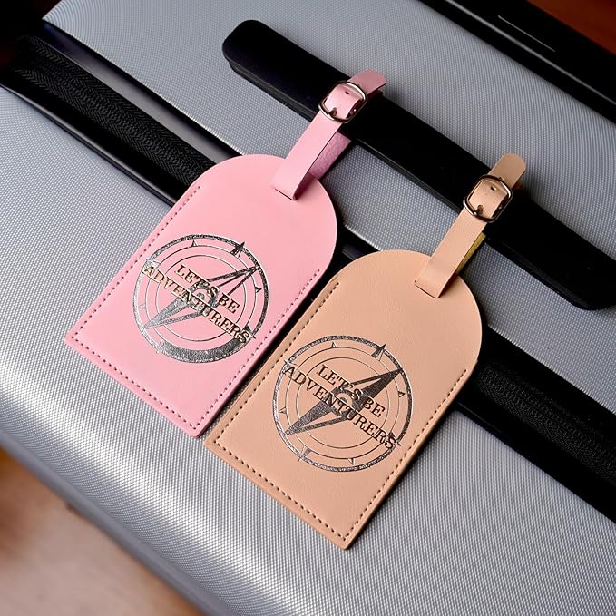 Luggage Tags for Suitcases, PU Leather Luggage Flip Privacy Cover Protection Tags Luggage Tags, for Travel Essentials, Stylish Baggage Labels for Handbags(2 Pack,Compass