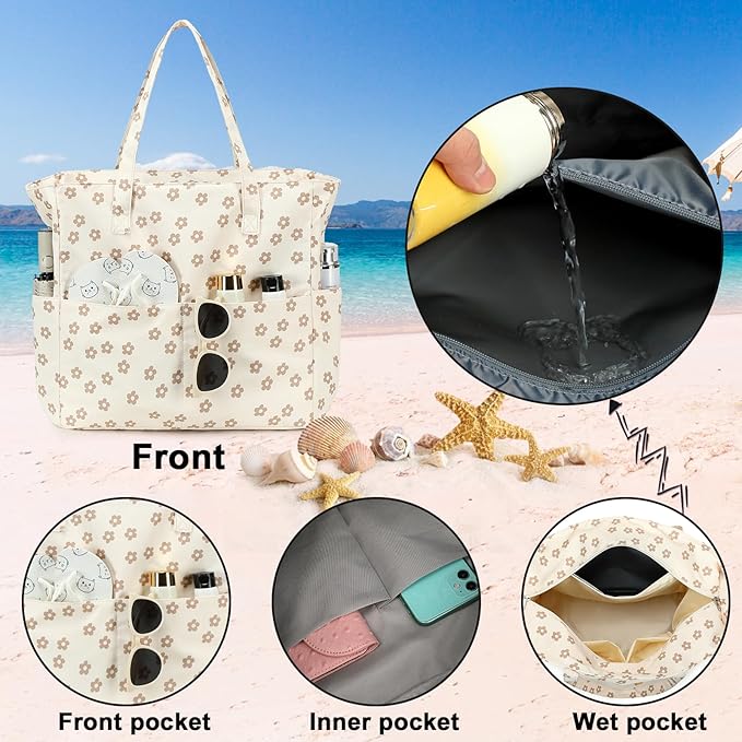 Bluboon Beach Bags for Women, Large Waterproof Tote Bag With Wet Compartment for Pool Weekender Travel Gym