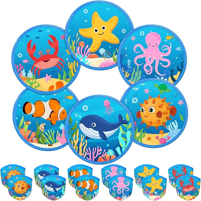 Amyhill 30 Pcs Under the Sea Party Favors Foldable Flying Disc Fans with Bags Summer Beach Pool Birthday Party Favors 9.8'' DIY Cooling Fan Colorful Goody Stuffers End of The Year Gifts from Teacher