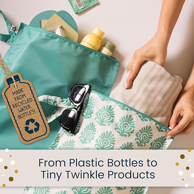 Tiny Twinkle Mess Proof Wet Bags | 2-Pack Reusable Waterproof Wet Bags for Swimsuits | Baby Clothes | Travel & Diaper Bag (Vintage Cars,Varsity Flags)