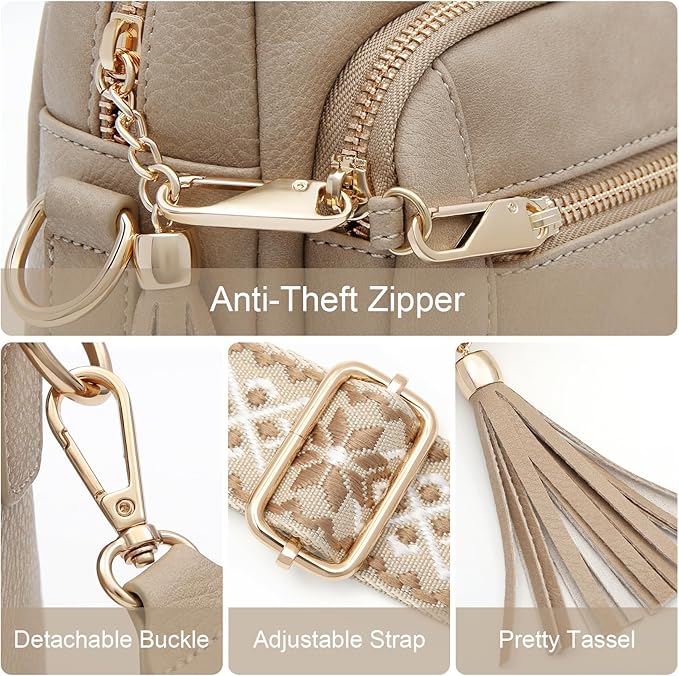 Small Leather Crossbody Bags for Women Anti theft Purses and Handbag Shoulder Hangbag with Wide Strap Tassel