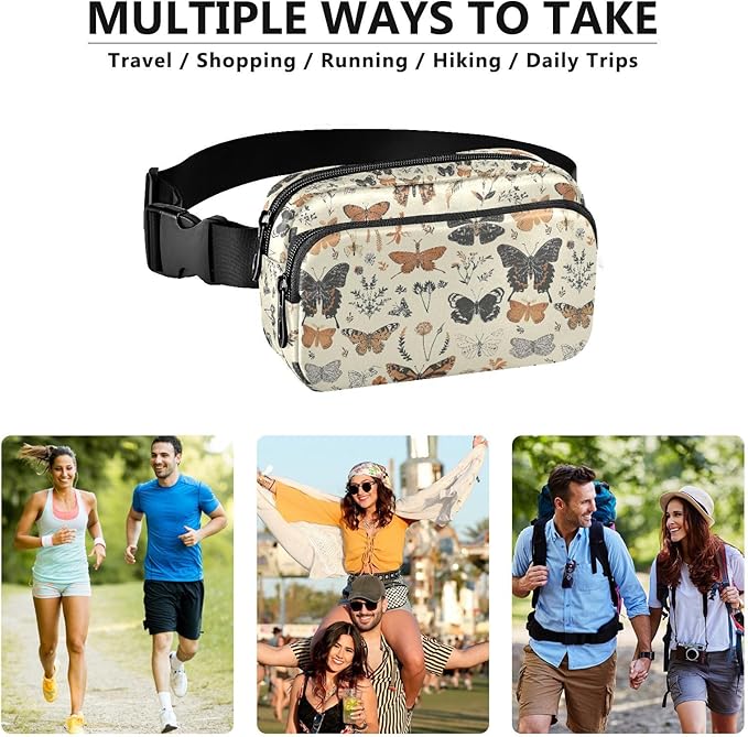 Vintage Butterflies Fanny Pack for Women Men Water Resistant Fashion Waist Packs with Adjustable Strap Belt Bag for Travel Workout Jogging Hiking 21219208