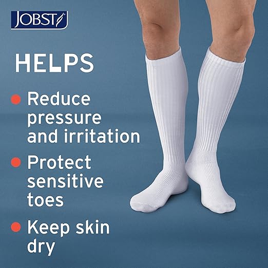JOBST SensiFoot Diabetic Compression Socks for Men and Women 8-15 mmHg with Seamless Toe and Moisture Management - Extra Padding in Toe, Foot, and Heel Area - Knee High - Closed Toe - White, Small