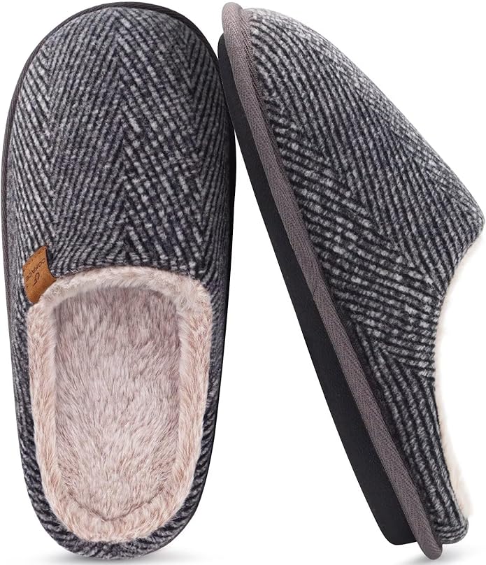 COFACE Mens Cozy Memory Foam Scuff Slippers Casual Slip On Warm House Shoes Indoor/Outdoor Sandal Slippers With Arch Support Rubber Sole Size 7-15
