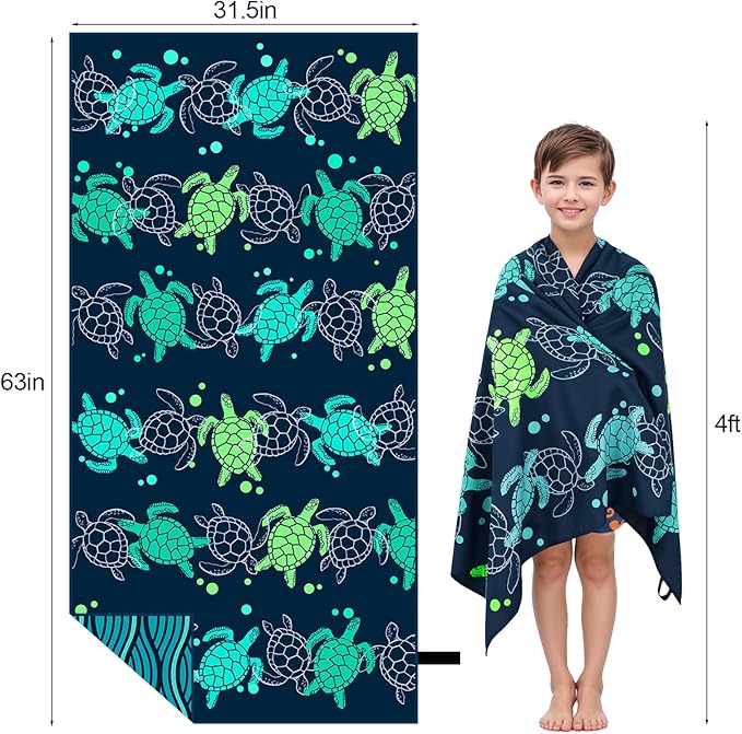 MelonBoat Large Microfiber Beach Towel: Large Light Green Turtles Beach Towel for Travel, Super Absorbent Quick Dry Sand Free, Lightweight Compact for Kids Trip Vacation Bath Camping Pool Swim, 1 Pcs