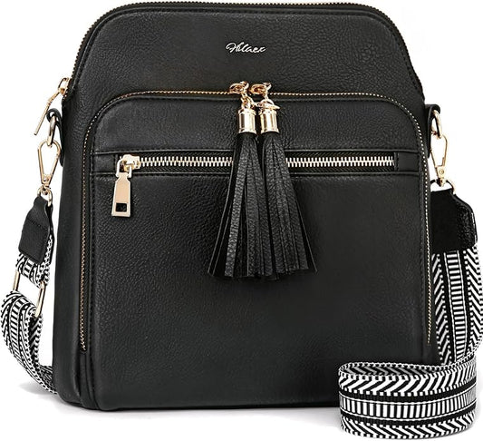 Women's Leather Crossbody Bags Anti Theft Purses RFID Blocking Handbags Trendy Travel Adjustable Strap Tassel