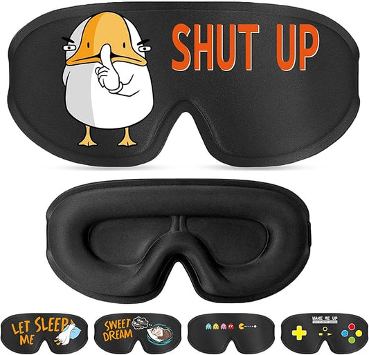 Funny 3D Zero Pressure Sleep Eye Mask for Men Women Side Sleeper, Adjustable Blackout Soft Breathable Eye Masks for Travel Nap Night Sleep, Humorous Gift Stocking Stuffers (Shut UP)