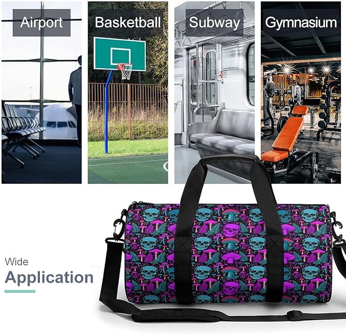 Travel Duffle Bag Purple Leaf Trippy Mushroom Eye Skull Carry On Weekender Bags Workout Lightweight Duffel Bags for Men and Women