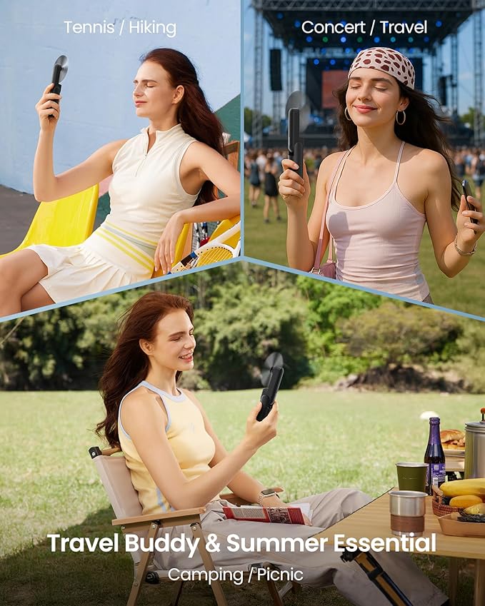 GAIATOP Portable Handheld Fan, 3 IN 1 Mini Foldable Travel Fans [17H Max Cooling Time] with Power Bank, Pocket Design USB Rechargeable for Travel Concert Lash Makeup, Summer Gifts for Women Girl Black