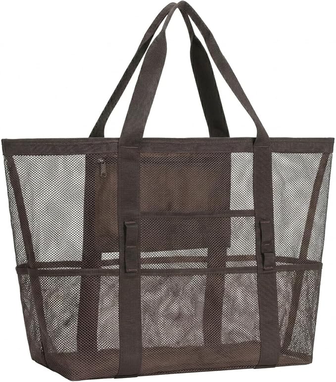 F-color Mesh Beach Bag Family - Large Tote Bag 9 Pockets for Swim Pool Toys Cruise Beach Vacation Essentials