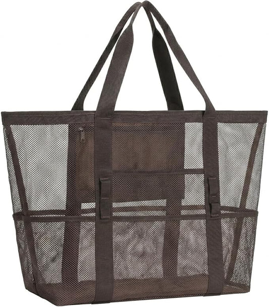 F-color Mesh Beach Bag Family - Large Tote Bag 9 Pockets for Swim Pool Toys Cruise Beach Vacation Essentials