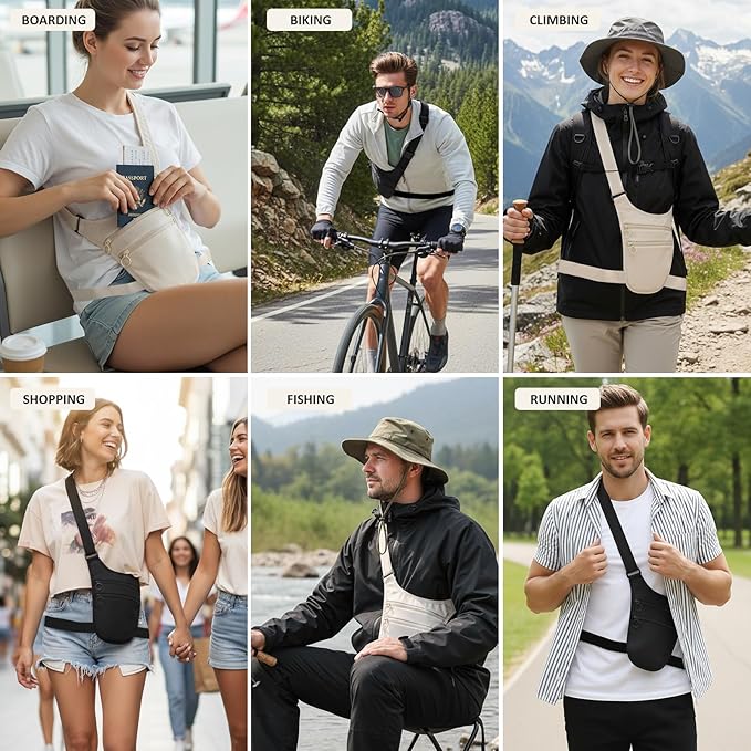 Long Keeper Money Belt for Travel Anti-Theft Crossbody Passport Holder for Women Men Hidden Slim Neck Wallet Under Clothes (White)