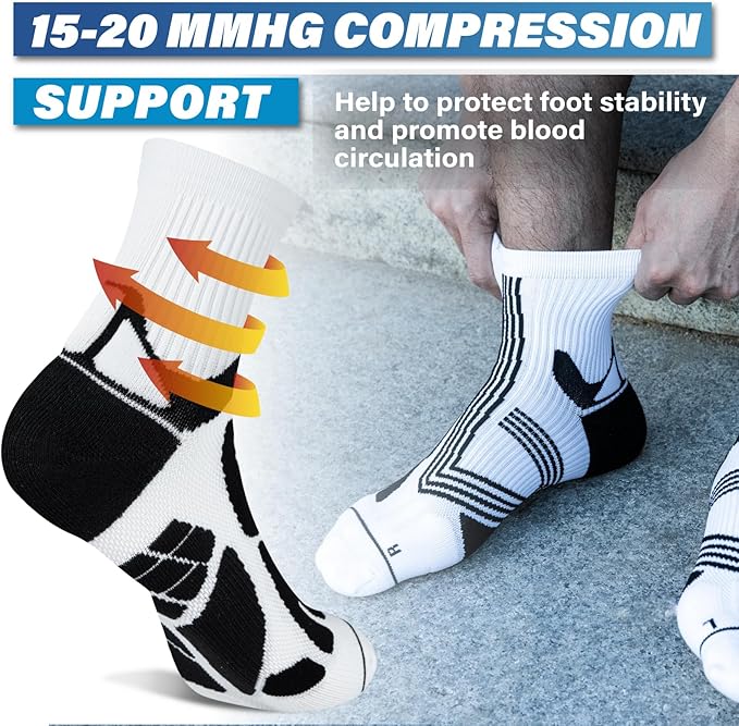 Hylaea Compression Running Socks for men, Coolmax Anti-Blister Cushion Crew Socks for Athletic, Moisture Wicking & Seamless