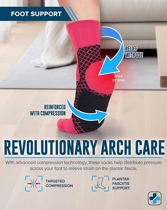 Doctor's Select Plantar Fasciitis Socks - 2 Pairs | Compression Crew Socks for Plantar Fasciitis Relief | Arch Support Socks