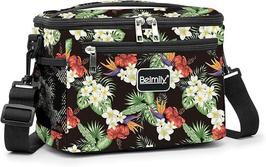 BEIMILY Lunch Box for Men/Women,Lunch Bag,Small Insulated Lunch Soft Cooler Bag Tote,Small Lunch bag for work,Adult Lunch Box,Reusable Leakproof Lunch Bag with Adjustable Shoulder Strap(floral red)