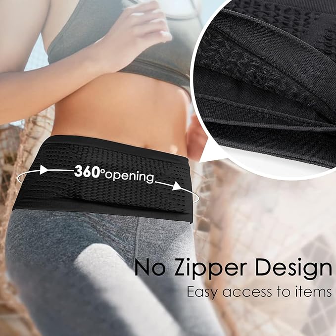 Slim Running Belt, No-Bounce Hidden Waist Pack with 360° Opening for Soft Flask, Cellphones, Keys or Gels, Black, Small