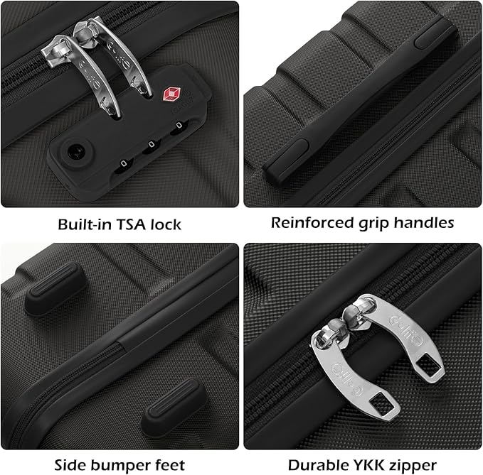 Coolife Luggage 3 Piece Set Suitcase Spinner Hardshell Lightweight TSA Lock (black, 20/24/28)