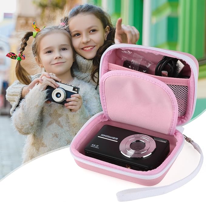 Digital Camera Case for AbergBest 21 Mega Pixels 2.7" LCD Rechargeable HD/Kodak Pixpro/Canon PowerShot ELPH 180/190/Sony DSCW800/DSCW830 Cameras, Travel Carrying Protective Case for Camera- Pink