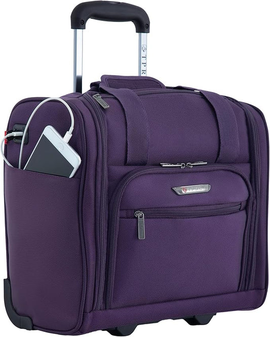 TPRC 15" Smart Underseat Carry-On Luggage with USB Charging Port, Purple