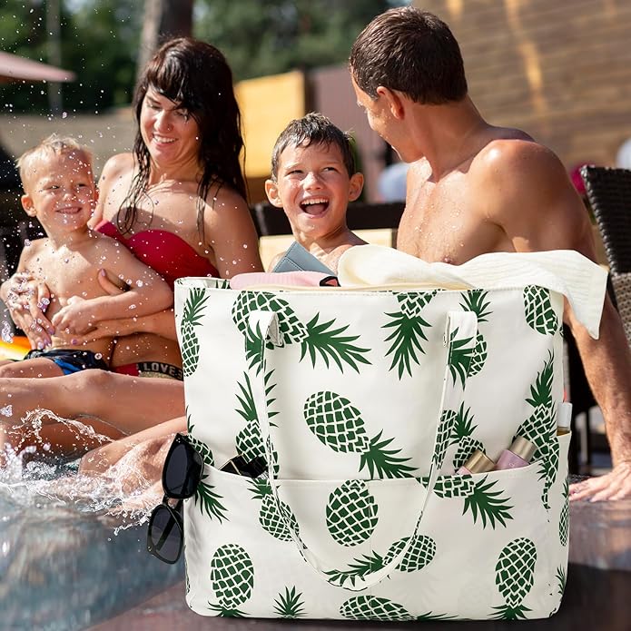 Iioscre Beach Bag for Women, Causal Hobo Pool Bags with Zipper Inner Pocket, Foldable Swim Tote Bag for Vacation Essentials