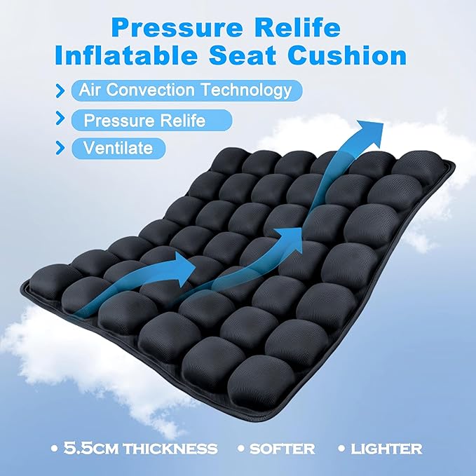 Upgrade Travel Seat Cushion for Airplane,Portable&Adjustable Air Seat Cushion,Coccyx Tailbone Pain Relief Chair Pad,Inflatable Cushion for Wheelchair, Travel,Driving,Office Work