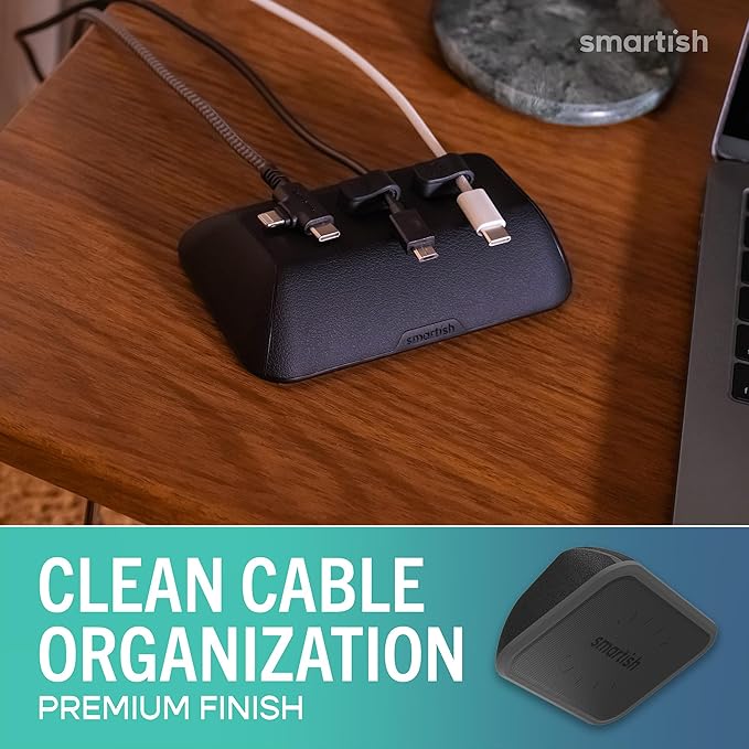 Smartish® Magnetic Cord Holder - Bigger Cable Wrangler Organizer with Magnet Clips for Charger Management on Desktop, Nightstand - Holds 6+ Cables - Black Tie Affair