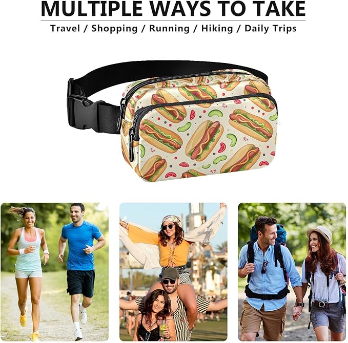 Funny Hot Dog Fanny Pack for Women Men Water Resistant Fashion Waist Packs with Adjustable Strap Belt Bag for Travel Workout Jogging Hiking 21220341