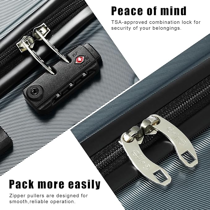 Coolife Luggage 3 Piece Set Suitcase Spinner ABS+PC Hardshell Lightweight TSA Lock USB Port, 20in 24in 28in Carry on Expandable (only 28’’), Navy Blue