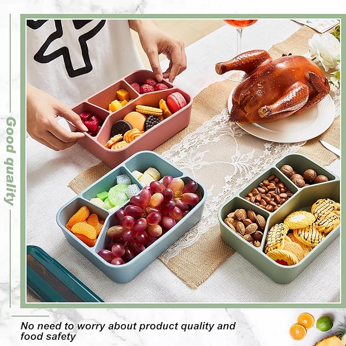 4 Pcs Silicone Bento Box Reusable Lunch Container Smooth Leak Proof Lunch Box Rectangle Bento Boxes for Adult Work Travel Food Meal Compartment Storage, 4 Colors (Classic Colors)