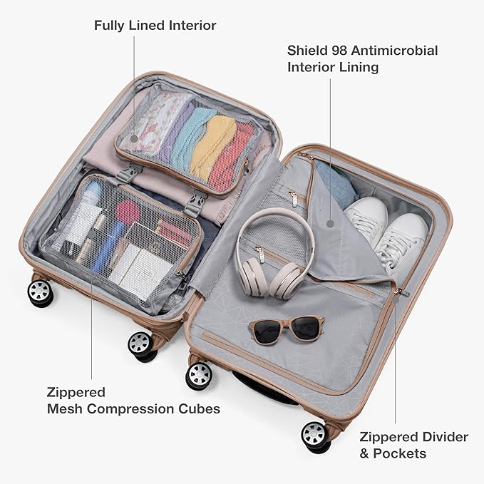 Traveler's Choice Pagosa Hardshell Expandable Luggage with Spinner Wheels, Latte Beige, 3-Piece Set (22/26/30)