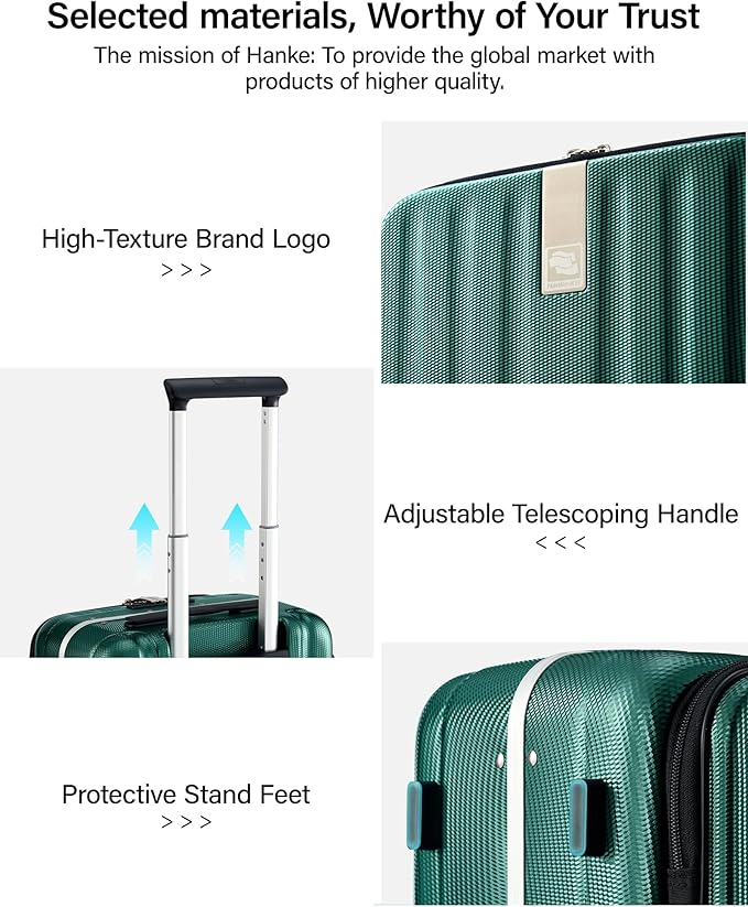 Hanke 26 Inch Large Checked Luggage PC Hard Shell Luggage Top Opening Travel Luggage Suitcases with Wheels for Woman Men.(Dark Green)
