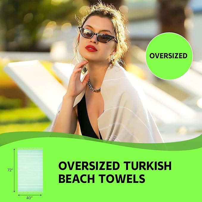 HAVLULAND |Pack of 2| Turkish Beach Towels Oversized 39x71, 100% Turkish Cotton Sand Free Quick Dry Absorbent Towel Travel Blanket for Adults Beach Gift Beach Essentials - Black