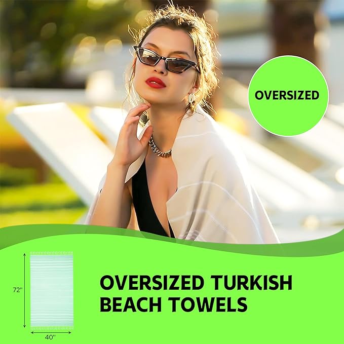 HAVLULAND |Pack of 2| Turkish Beach Towels Oversized 39x71, 100% Turkish Cotton Sand Free Quick Dry Absorbent Towel Travel Blanket for Adults Beach Gift Beach Essentials - Fuchsia