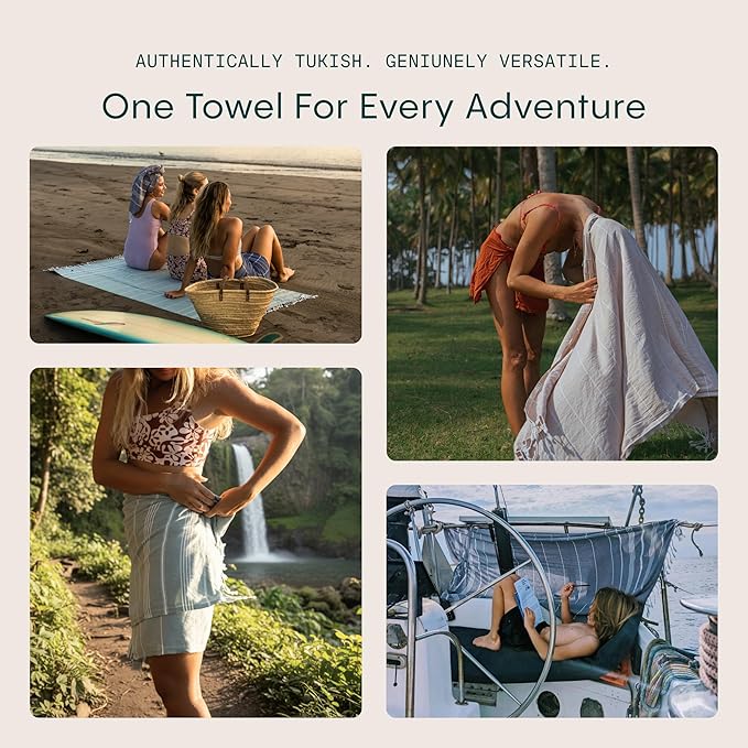 WETCAT Turkish Beach Towel Oversized (38"x71") 100% Turkish Cotton, Made in Turkey - Sand Free, Extra Large, Ultra Soft, Quick Drying, Compact & Lightweight for Travel - Light Grey