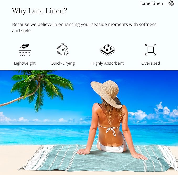 LANE LINEN Beach Towel - Beach Towels Oversized, Pre-Washed Large Beach Towels, Sandless Beach Towel, Quick Dry Travel Towel, Large Pool Towels, 39"x71" - Baltic