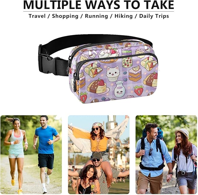 Kawaii Cat Milk Cake Fanny Pack for Women Men Water Resistant Fashion Waist Packs with Adjustable Strap Belt Bag for Travel Workout Jogging Hiking 21219075
