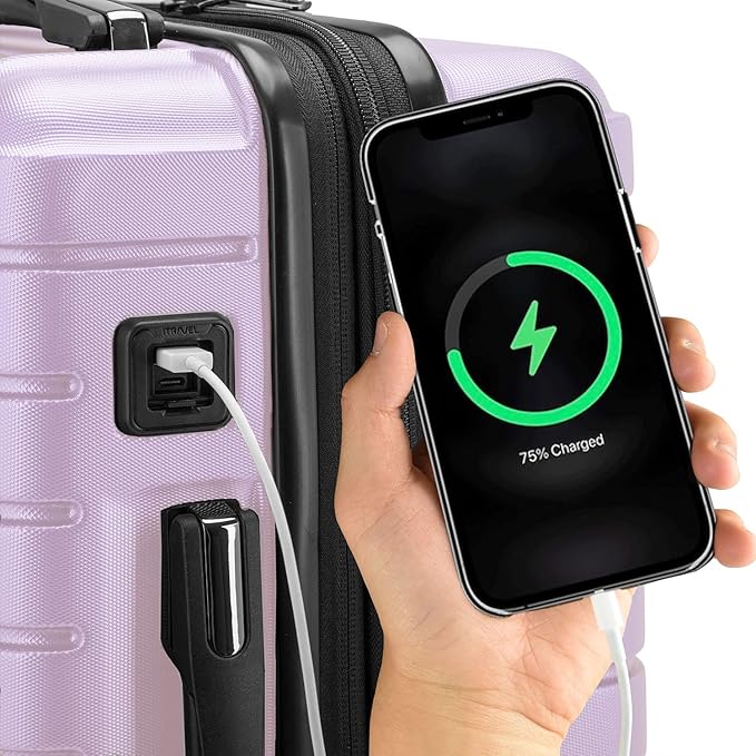 Traveler's Choice Archer Polycarbonate Hardside Spinner Luggage Set, Tie Down Straps,Purple, 3-Piece