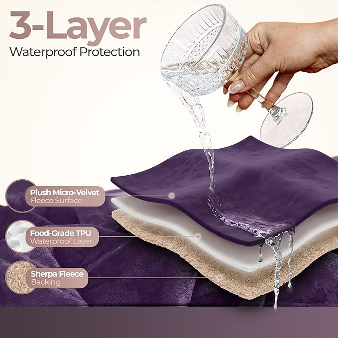 Sacred Weapon Waterproof Blanket for Bed – Waterproof Mattress Protector - Jet Splash Water Proof Towel, Throw, Pad, Mat, Cover - Period Blanket | Washable | Queen & King Size Beds | Purple 80x80