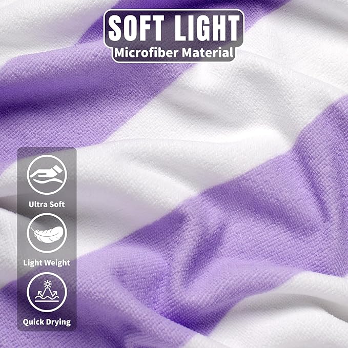 cabanana Large Oversized Beach Towel - Microfiber Sand Free 35 x 70 Inch Quick Dry Lightweight Pool Towel for Adults, Thin Striped Swim Towel