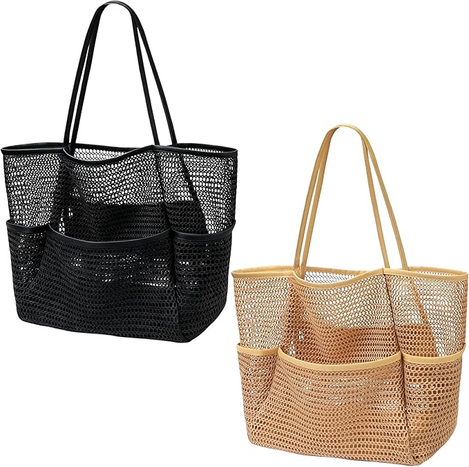 4PCS Large Beach Bags for Women,Nylon Mesh Tote Bag with Large Inner Zipper Pocket