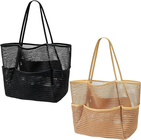 4PCS Large Beach Bags for Women,Nylon Mesh Tote Bag with Large Inner Zipper Pocket